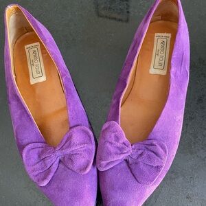 Armando Pollini Vibrant Purple Suede Flats With Leather Sole Italian Size 39